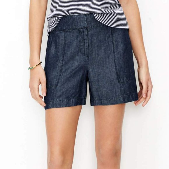 Ann Taylor Size 0 Blue Chambray Drapey Shorts - Picture 2 of 4